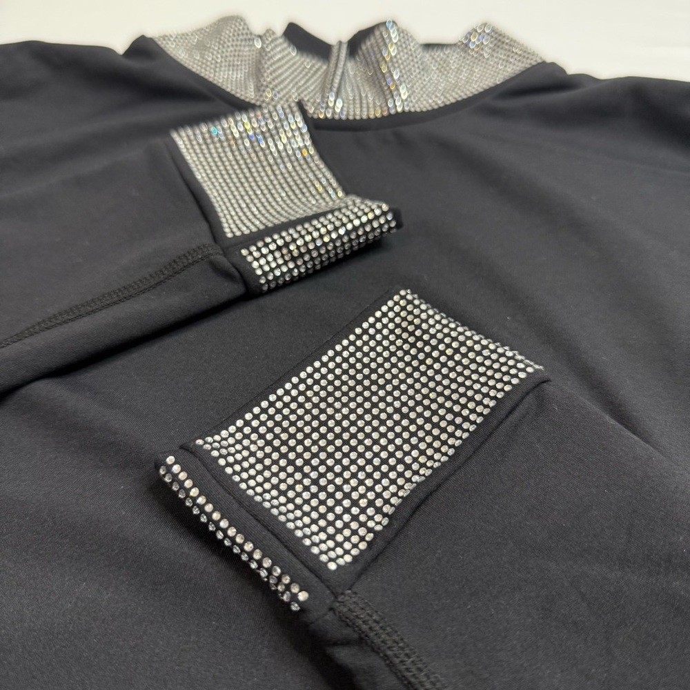 Carbon38 Rhinestone Mock Neck Long Sleeve Black Nylon-Spandex Top - Picture 9 of 9